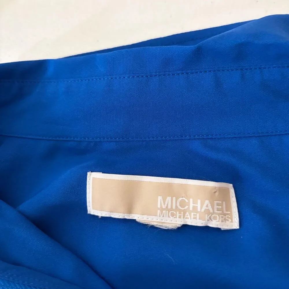 Michael Kors Blouse Women's Medium V-Neck Zipper Long Sleeve Collared Top